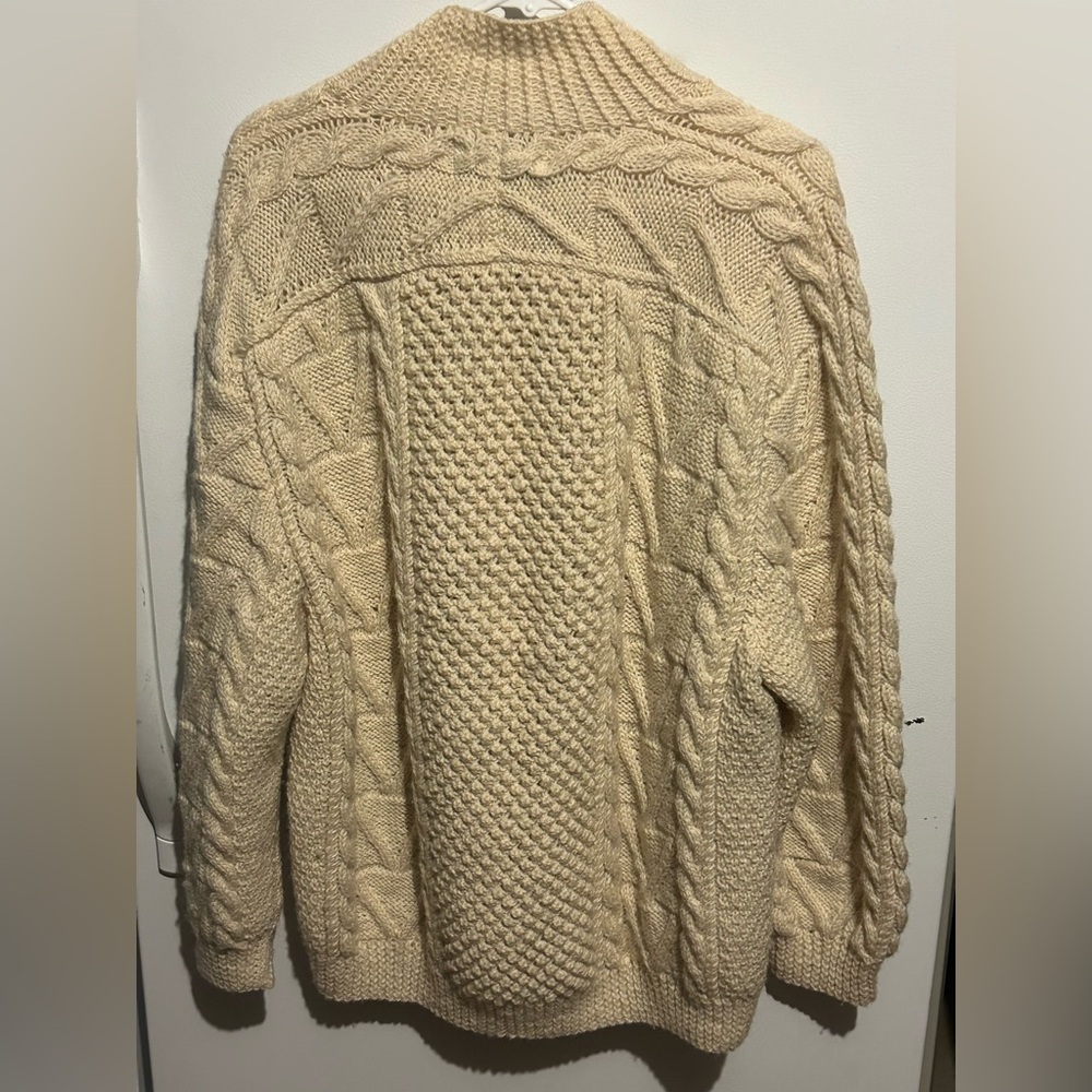 Vintage Quill's Woollen Market Cream Irish Fisherman Cardigan Sweater Wool XL. - Picture 8 of 14